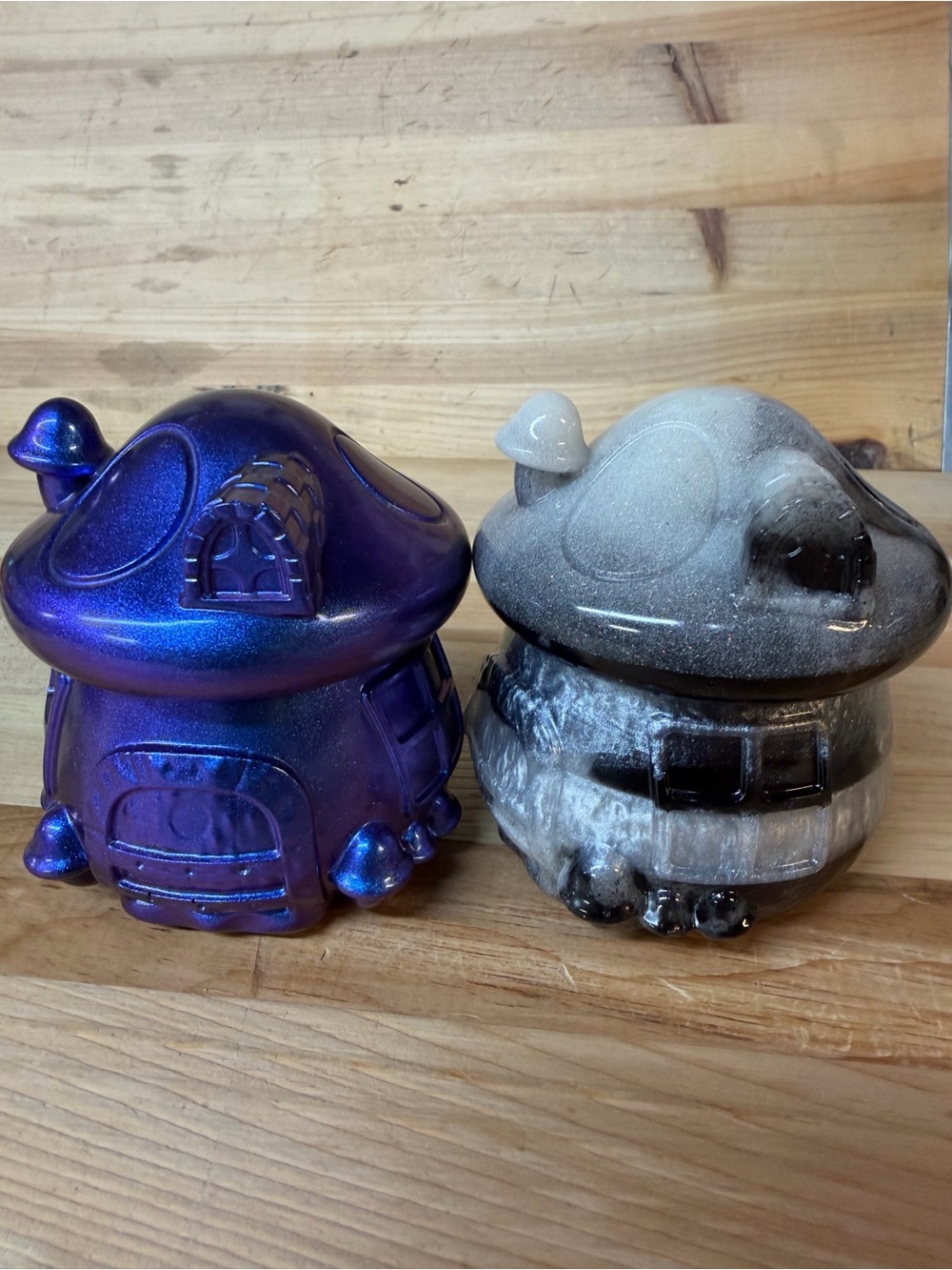 Handmade Mushroom House Resin Stash Trinket Jars Set of 2